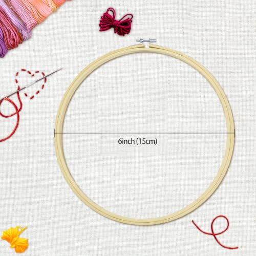 Cldamecy 3 Pieces 6 Inch Bamboo Embroidery Hoops, Adjustable Round Cross Stitch Hoops, Frames for DIY Hand Embroidery Punch Needle Needlepoint Craft Art Wall Decor - style: 3pcs 6 inch