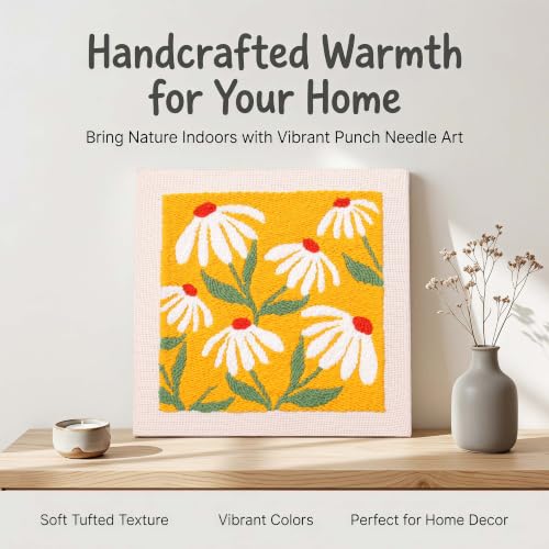Harimau Embroidery Punch Needle kit Decorative Painting, Embroidery Starter Kits for Beginner,Punch Needle Fabric with Pattern,Threader, Yarns,Embroidery Hoops & Rug Punch (Yellow) - color: Yellow