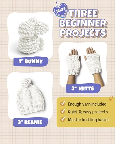 Complete Knitting Kit for Beginners - Learn to Knit Kit with Knitting Accessories Like Thick Beginner Ivory Yarn, Bamboo Needles for Beginners & More - Includes Video Tutorials & Written Guide - color: Ivory