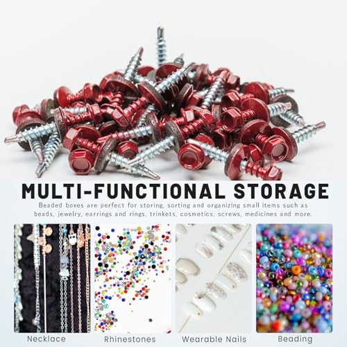 4Pcs 28 Grids Bead Organizer Box, Craft Organizers and Storage, Clear Bead Storage Containers with Fixed Dividers for Fishing Tackle Jewelry Screw Small Parts