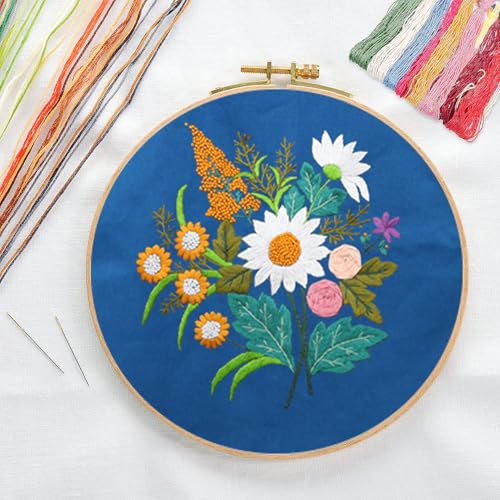 Canvas Tote Bag Embroidery Kit with Pattern for Beginners, Arts and DIY Embroidery Crafts Kits for Adults, Instructions, thimble, Embroidery Hoops, Color Threads (darkblue, CR002 chenhuicaoxin) - color: CR002 chenhuicaoxin darkblue