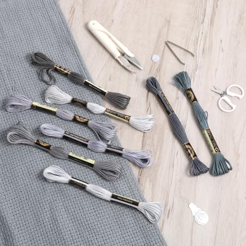 8 Skeins Gray Embroidery Thread 6 Ply Gradient Color Variegated Cross Stitch Floss Yarn Threads Friendship Bracelets String for Jewelry Making Sewing Bracelets Knitting Stitching Craft DIY