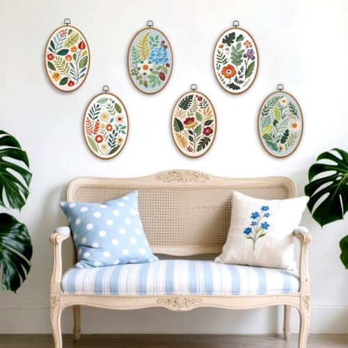 ORIGACH 6 Pack Plants Leaves & Flower Embroidery Kit for Beginners - style: Plants Leaves & Flower