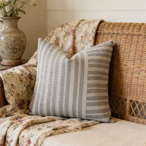 Slow Cow Square Throw Pillow Cover Stripe 18 x 18 Inches Black Beige - color: Mixd Black, size: 18" x 18" (Pack of 1)