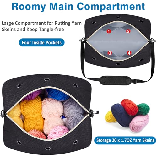 IBFUN Crochet Yarn Knitting Bag Organizer for Knit Accessories Hooks - color: L-Black, size: Large
