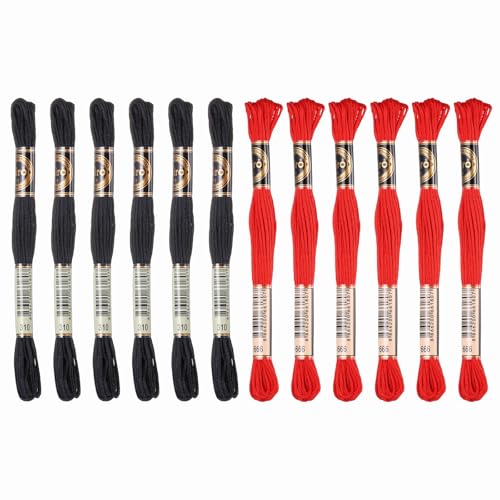 PATIKIL 12 Skeins Embroidery Floss Polyester Embroidery Threads Black/Red - color: Black/Red