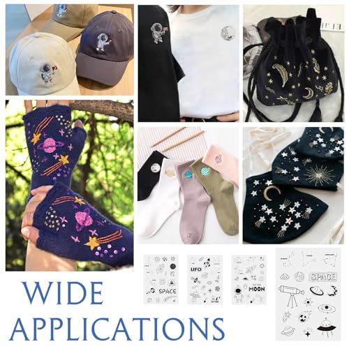 Craftdady Constellation Planets Water Soluble Stabilizer for Embroidery 60Pcs Fabric Universe Spaceship Hand Embroidery Paper Wash Away Sewing Patterns for Stitch Craft Supplies - color: Universe