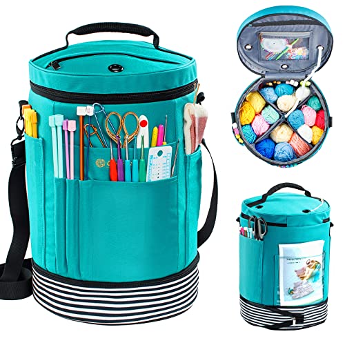 MYBAGZING Expandable Crochet Bag Organizer w/Yarn Grommets& Zipper Closure - color: Teal-Ⅱ, size: Medium-Zipper Closure