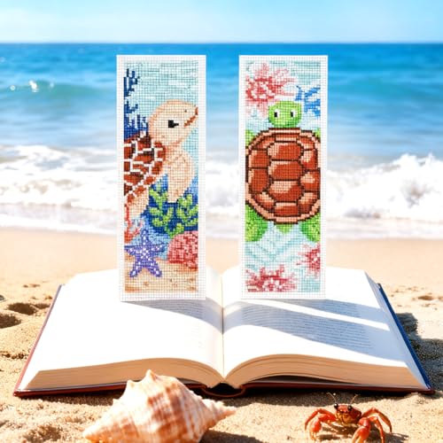 ORIGACH 6 Set Turtles Cross Stitch Bookmark Kit for Beginner - style: Turtles