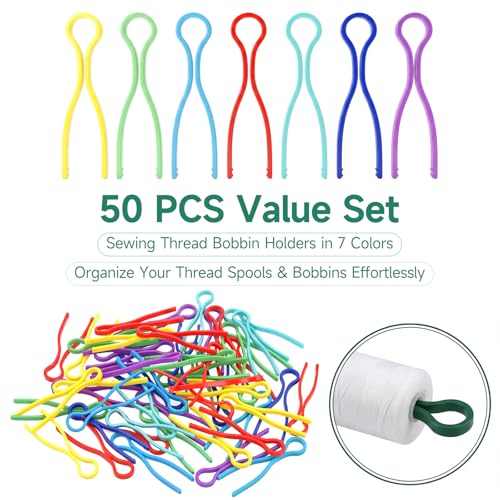 Axafazup 50 PCS Bobbin Thread Holder Clips, Thread and Bobbin Organizer, Plastic Bobbin Clips for Craft Embroidery Quilting Supplies, Multi-Color