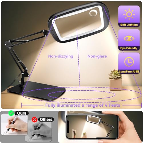 10X 30X Extra Large Magnifying Glass with Light and Stand 7-inch - color: Black