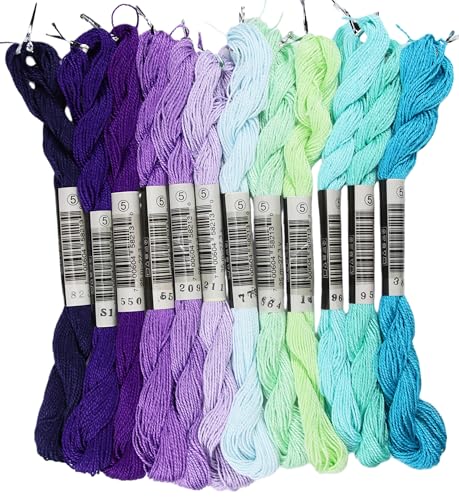 KCS 328 Yards(300 Meters) Mercerized Pearl Cotton Crochet Needlepoint Thread,Size 5, 12 skeins,Mixed Color 09 - color: 12color09, size: 12 skeins