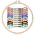 KALIONE 10 Skeins Embroidery Floss with 1 Pcs 8 Inch Round Embroidery Hoop Frame, 10 Colors Metallic Polyester Threads, Circle Imitated Wood Display Frame for DIY Embroidery Crafts (8 m 12 Strands)