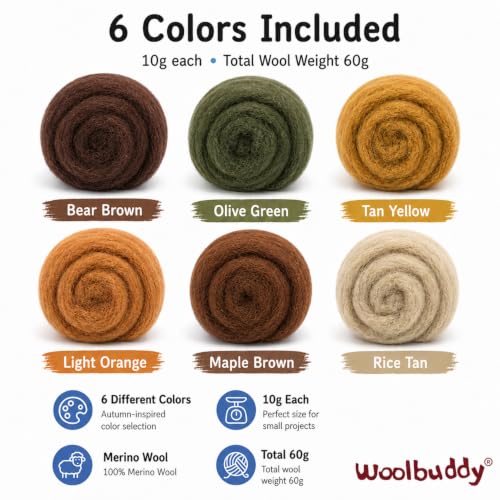 Woolbuddy Merino Wool Roving Kit for Needle Felting (Fall) 10g Per Color - color: Wool Bag Fall
