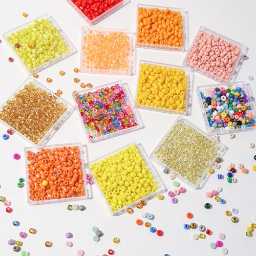 11200pcs Glass Seed Beads for DIY Crafting Bracelet Necklace Embroidery Jewelry Making Supplies (3mm, 400pcs/Color, 28 Colors, Yellow Scheme) - color: Yellow