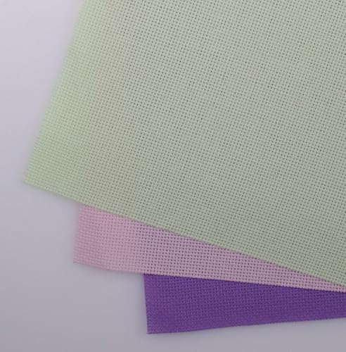 KCS 3 pc of 15" x 18"(38cmx45cm) Counted Cross Stitch Cotton Aida Cloth Needlework Rolled Fabric Box,18CT,Lavender+Pink+Light Green - color: Lavender+pink+light Green, size: 18CT