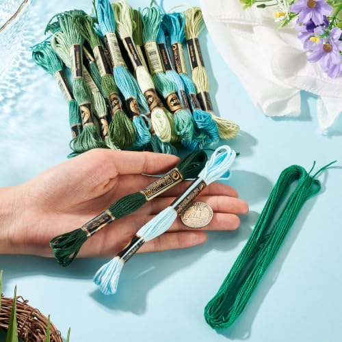 FASHEWELRY 24 Skeins Embroidery Floss Thread 1mm Cross Stitch Thread Yarn - color: 24 Colors-Green, size: 1mm