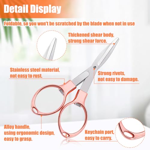 2PCS Folding Scissors, Portable Travel Scissor, Gift for Men Glasses Shaped Mini Shear Telescopic Cutter, Anti Rust Stainless Steel Scissors for Fishing Sewing Home Office (Rose Gold, Gold) - color: Rose Gold, Gold