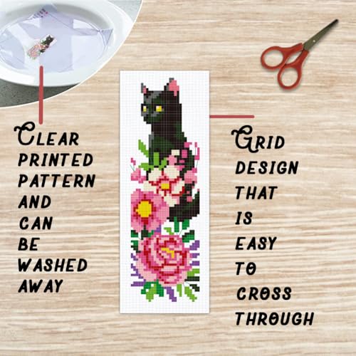 BEUNITONE 6 PCS Cross Stitch Bookmark Kit for Adults Beginners,Animal and Floral Pre-Printed Cross Stitch,DIY Stamped Embroidery Bookmark Kits,with Instructions,Craft Kit for Book Lovers 8.5''x3'' - style: Animals And Flower Plants