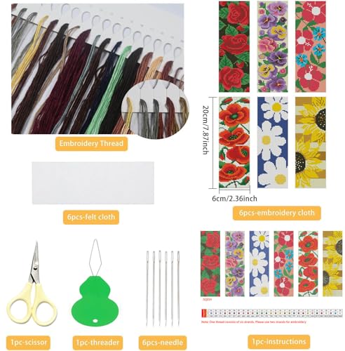 NEGEKFKX 6 Pcs Flower Cross Stitch Bookmark Kit for Adult Beginners - color: Cross stitch bookmark-14