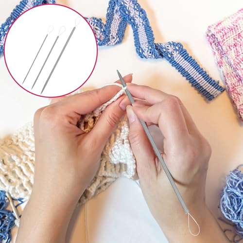 3pcs Wool Needles, Nylon Thread Rope Threader Large Eye Aluminium Finishing Tapestry Hand Weaving Sweater Tools Supplies Accessories for Sewing Knitting Crochet Yarn Embroidery