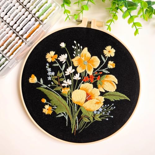 Silentsea 3 Embroidery Kits-Beginner Collection, Includes All Needed 3 Plastic Hoops, 3 Embroidery Fabrics with Patterns, Threads, Needles, and More. - color: multicolor-1