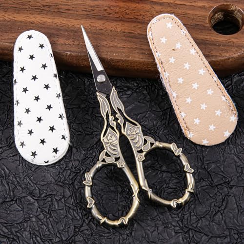 Small Craft Scissors with Cover, Comfortable Handles With Beautiful Butterfly Decos and Sharp Tips, Tools for Crochet, Embroidery,Sewing, Purple&bronze, PJ1631-1 - color: Purple&bronze