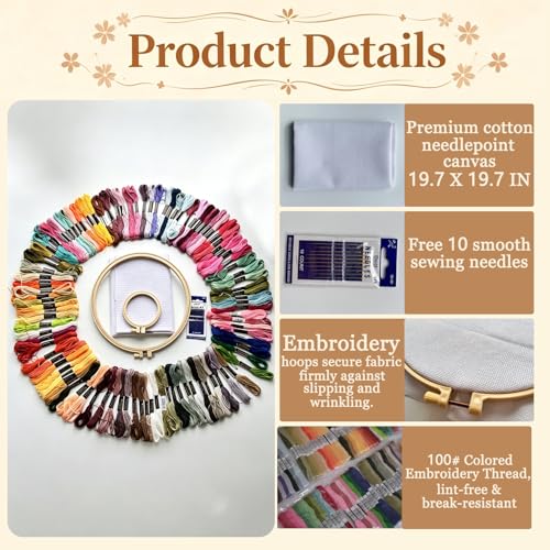Needlepoint Canvas Kit, 19.7" X 19.7" 14-Mesh Blank Needlepoint Canvas