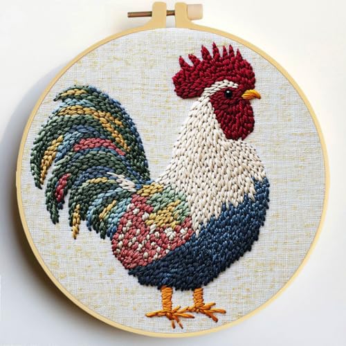 Punch Needle Kits A Rooster 20x20cm-3