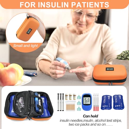 Insulin Cooler Travel Case TSA Approved 2*180g Ice Pack,Temp Display - color: Orange