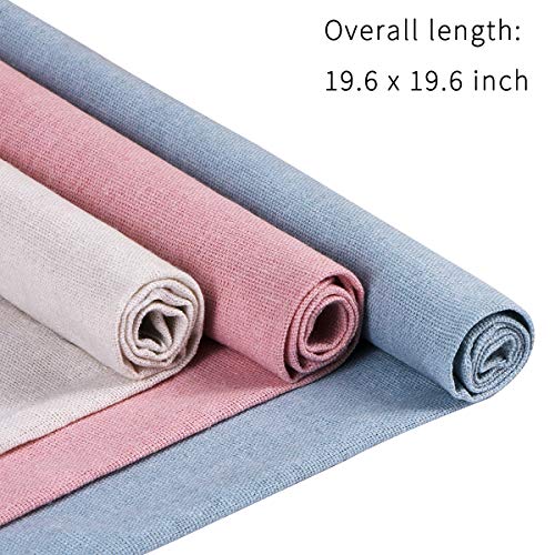 Linen Needlework Fabric, Kissbuty 7 Colors Linen Fabric Cloth for Garment Craft Flower Pot Decoration Embroidery Cross Stitch Cloth, 19.6 by 19.6 Inch (7 Colors)
