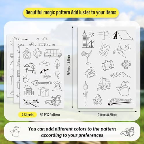 Magibeads 60 Patterns Travel Theme Water Soluble Embroidery Patterns Airplane Landscaping Suitcase Stick and Stitch Transfer Embroidery Paper for Adult Beginners Hand Sewing Starter Kit - color: Travel