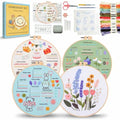 FEIYUENO 4 Pack Flower Embroidery Kit for Adults Beginner, Floral Love - color: Floral Love