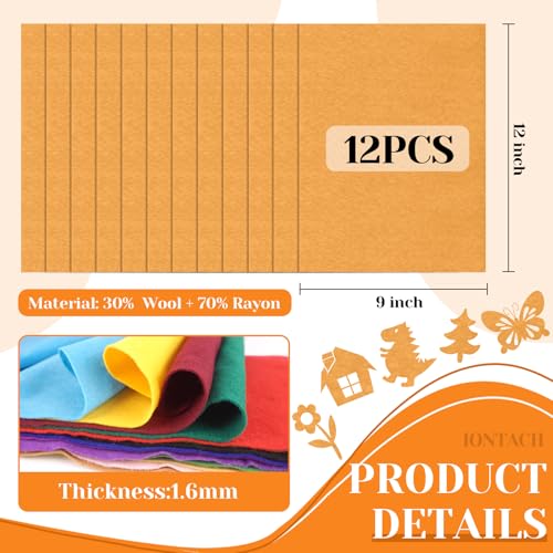 IONTACH 9" X 12" Felt Fabric Sheets 1.6mm Thick (12 Packs, Antique Gold) - color: Antique Gold