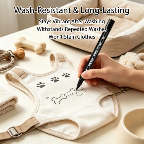 5pcs Fabric Markers Permanent Paint Pens for White Clothes, Bleed Proof, Water Resistant, No Fade, Quick Dry Professional Dual Tip Pens DIY for Canvas, Cover Stains, Clothing, Black - color: Black
