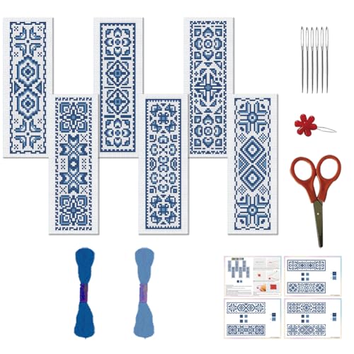 FREEBLOSS 6 Set Cross Stitch Bookmark Kit Bohemian Folk Pattern 8 * 2.4" - style: Victoria Pattern