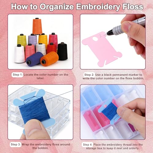 3 Embroidery Floss Organizer Box with 500 Floss Bobbins and 3 Bobbin Winder, Cross Stitch Needlepoint Thread Organizer Kit, Embroidery Accessories and Supplies