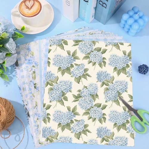 JarThenaAMCS 12 Sheets Blue Floral Heat Transfer Vinyl HTV Iron on Vinyl Watercolor Hydrangea Flower Bow Adhesive Vinyls for Spring Summer Clothing Costume DIY Fabric Crafts, 12 x 10 Inch - style: Blue Floral Bow