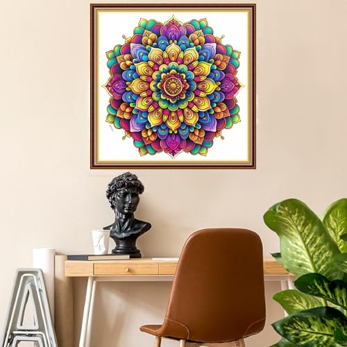 Fanxvivy Stamped Counted Cross Stitch Kits for Adults Printed Cross-Stitch Patterns 11CT Stamped or Counted Cross Stitching Embroidery Kit Needlepoint Kits-Colorful Mandala 18x18 inch - color: Artkits02