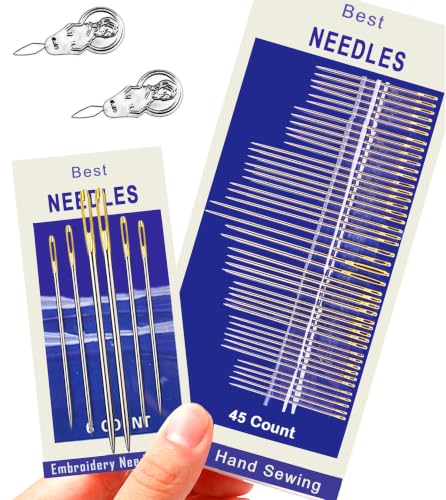 Premium Large Eye Sewing Needles,13 Size Sharp Needles for Hand Sewing,Embroidery,Quilting,Stitching,Repair - Stainless Steel Leather Thread Needle,Yarn Sewing Tapestry Needles with Threader - color: 51 Pack