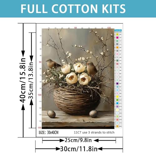Bird Stamped Cross Stitch Kits for Adults -Flower Embroidery Kits for Beginners Adults,11 CT Patterns Dimensions Counted Cross Stitch Kits for Adults Arts Craft 12x16 inch - color: Cross stitch-12