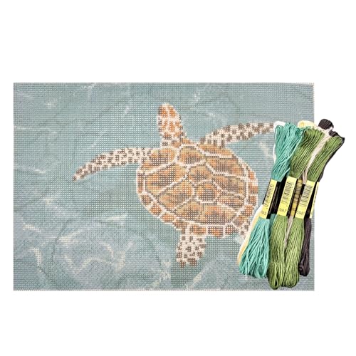 Howie's Needlepoint Animal Needlepoint Kits, 13CT Printed Embroidery Pattern Starter Kits, Stamped Patterns Canvas Kits(Swimming Sea Turtle,8x12inch) - color: Swimming Sea Turtle