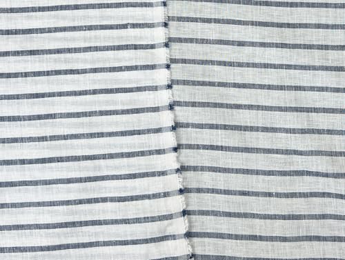 100% Linen Fabric – Lightweight Prewashed – Horizontal Stripe Patterns – Precut Style – Soft & Breathable – 52” Width – by The Linen Lab (Navy 4597, 3 Yard pre Cut) - color: Navy 4597, size: 3 yard pre cut