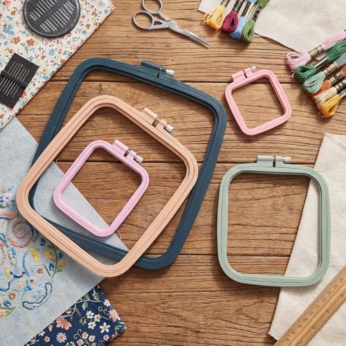 Tigeen 5 Pcs Embroidery Hoops, 5 Sizes ABS Plastic for Sewing, Square - style: Square