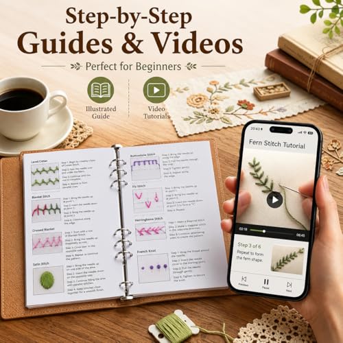Ogioxam Embroidery Stitch Book Kit for Beginners, Hand Embroidery Kits for Adults, Embroidery Book Kit for Beginners - color: 6 pages