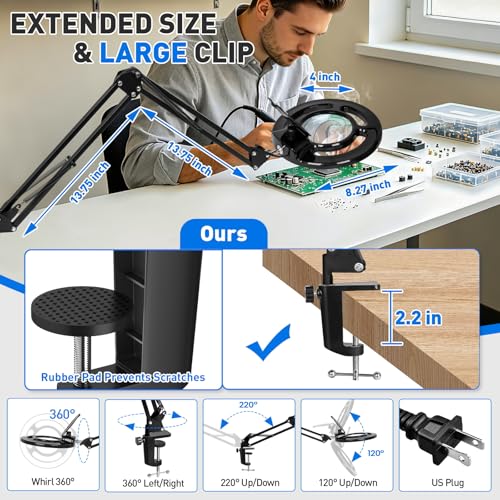 KIRKAS Magnifying Glass with Light, 2,200 Lumens Magnifying Lamp 12X - color: Black