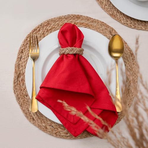 Blue Needles Solid Cloth Napkins 100% Cotton Set of 12-18 x 18 Inches - color: Red, size: 18" x 18" (Set of 12)