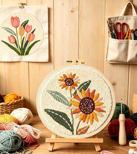 Punch Needle Kit for Adults Beginners - 3 Sets DIY Embroidery Starter Kit - color: 03-flowers