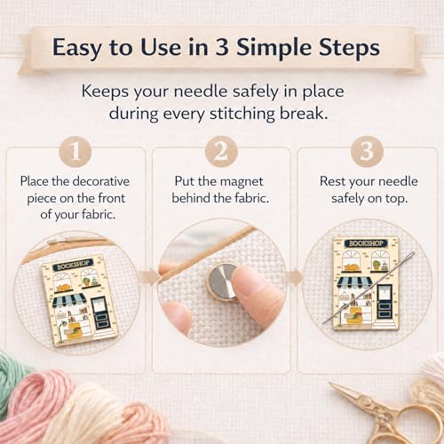 Magnetic Needle Minder, Needle Minder for Cross Stitch Embroidery Sewing, Cute Funny Needleminder Needle Holder, Strong Magnet Needle Nanny, Gift for Women Stitch Lovers, (Bookstore) - color: Bookstore