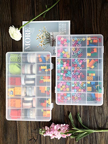 UHOUSE 2 PCS Clear Plastic Organizer Box，18 Grids Bead Storage Bins